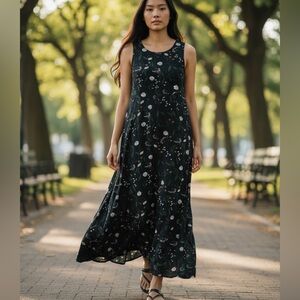 Sleeveless Black Floral Maxi Dress